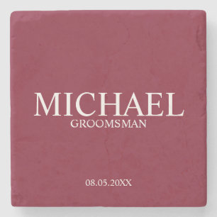 Burgundy Red Modern Personalisierter Trauzeuge Steinuntersetzer