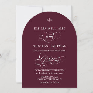 Burgundy Red Monogram Classic Wedding Einladung