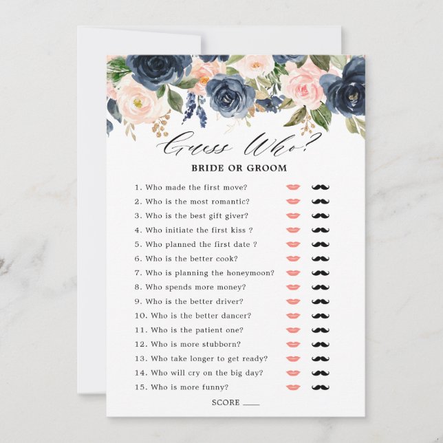 Burgundy Red Navy Blue Floral Brautparty Einladung (Vorderseite)