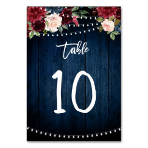 Burgundy Red Navy Blue Floral String Lights Tischnummer