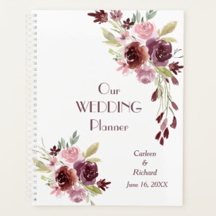 Burgundy Red Navy Blue Floral Wedding Planer