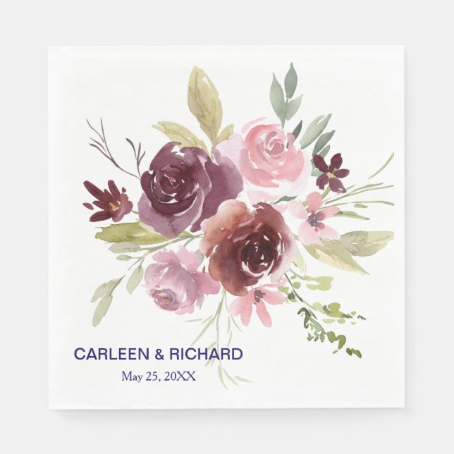 Burgundy Red Navy Blue Floral Wedding Serviette (Vorderseite)