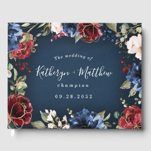 Burgundy Red Navy Blue Gold und Blush Pink Wedding Gästebuch