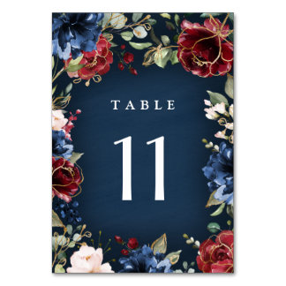 Burgundy Red Navy Blue Gold und Blush Pink Wedding Tischnummer