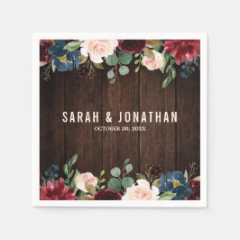 Burgundy Red Navy Blumenpapier Napkin Serviette