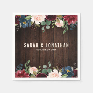 Burgundy Red Navy Blumenpapier Napkin Serviette