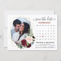 Burgundy Red Navy Blush Floral Foto Save the Date