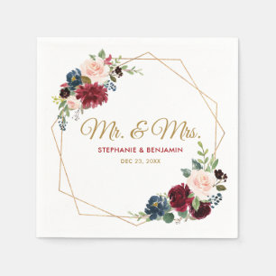 Burgundy Red Navy Floral Geometric Paper Napkin Serviette