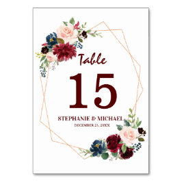 Burgundy Red Navy Floral Geometric Tischnummer