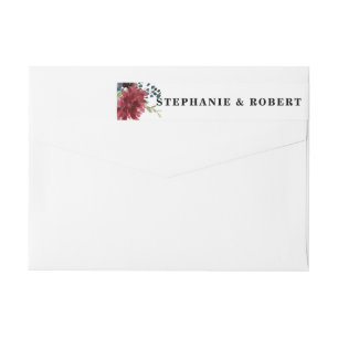 Burgundy Red Navy Floral Rustic Boho Adressetikett