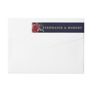 Burgundy Red Navy Floral Rustic Boho Adressetikett