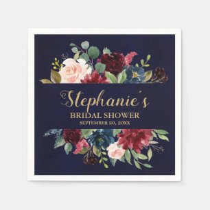 Burgundy Red Navy Floral Rustic Boho Brautparty Serviette