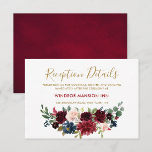 Burgundy Red Navy Floral Rustic Boho Empfang Einladung