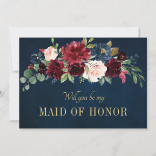 Burgundy Red Navy Floral Rustic Boho Foto Save The Date