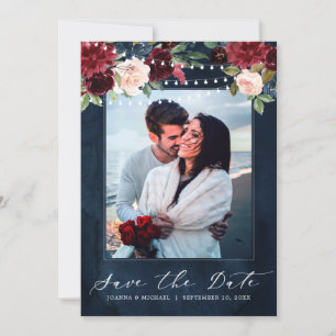Burgundy Red Navy Floral Rustic Boho Foto Save The Date