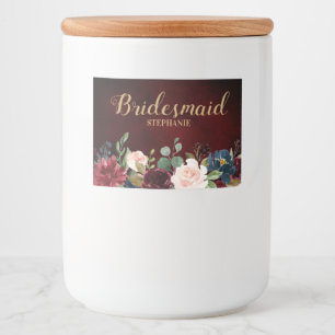 Burgundy Red Navy Floral Rustic Boho Hochzeitslabe Lebensmitteletikett