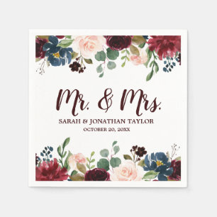 Burgundy Red Navy Floral Rustic Boho Paper Napkin Serviette