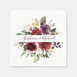 Burgundy Red Navy Floral Rustic Boho Paper Napkin Serviette