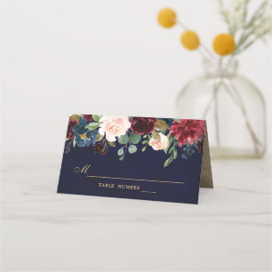 Burgundy Red Navy Floral Rustic Boho Platzkarte