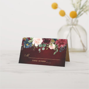 Burgundy Red Navy Floral Rustic Boho Platzkarte
