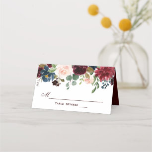 Burgundy Red Navy Floral Rustic Boho Platzkarte