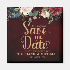 Burgundy Red Navy Floral Rustic Boho Sve Datum Magnet