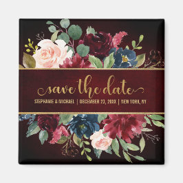Burgundy Red Navy Floral Rustic Boho Sve Datum Magnet