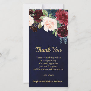 Burgundy Red Navy Floral Rustic Boho Vielen Dank Dankeskarte