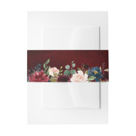 Burgundy Red Navy Floral Rustic Boho Wedding Einladungsbanderole