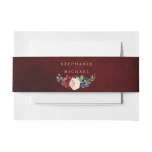 Burgundy Red Navy Floral Rustic Boho Wedding Einladungsbanderole