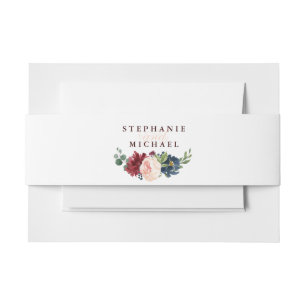 Burgundy Red Navy Floral Rustic Boho Wedding Einladungsbanderole