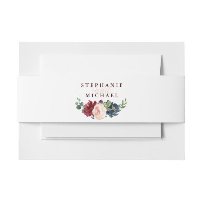 Burgundy Red Navy Floral Rustic Boho Wedding Einladungsbanderole (Vorderseite Beispiel)