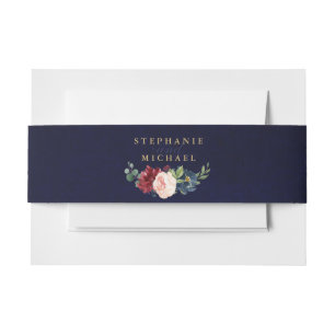 Burgundy Red Navy Floral Rustic Boho Wedding Einladungsbanderole