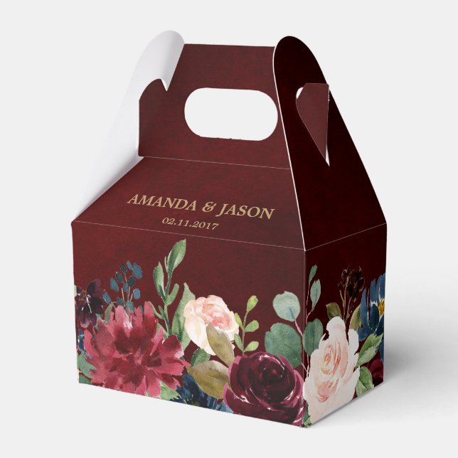 Burgundy Red Navy Floral Rustic Boho Wedding Geschenkschachtel (Vorderseite)