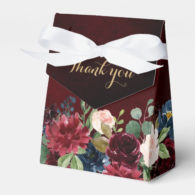 Burgundy Red Navy Floral Rustic Boho Wedding Geschenkschachtel (Vorderseite)