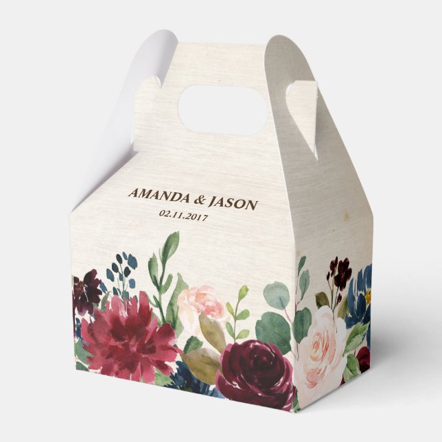 Burgundy Red Navy Floral Rustic Boho Wedding Geschenkschachtel (Vorderseite)