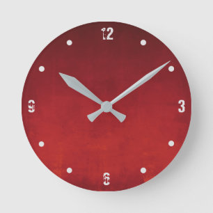 Burgundy Red Orange Modernes Rustikales Ober Abstr Runde Wanduhr