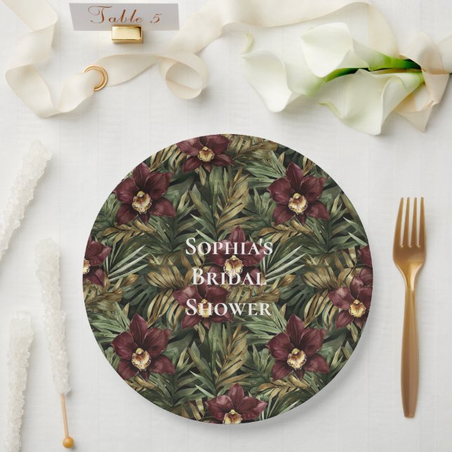 Burgundy Red Orchid Brautparty Pappteller (Hochzeit)