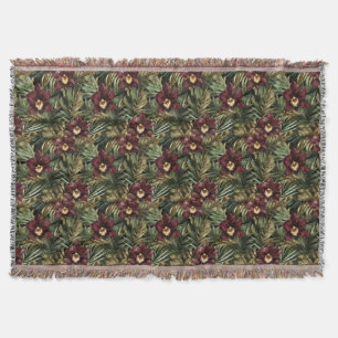 Burgundy Red Orchid Floral Decke