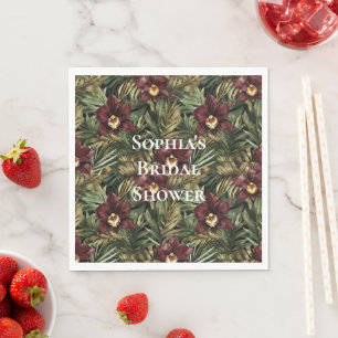 Burgundy Red Orchid Floral Tropical Brautparty Serviette