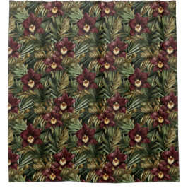 Burgundy Red Orchid Floral Tropical Duschvorhang