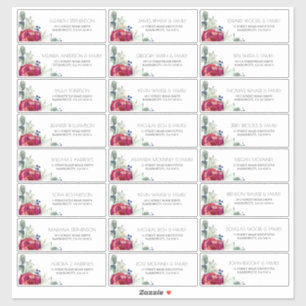 Burgundy Red Peony Navy Gästebamen Adresslisten La Aufkleber