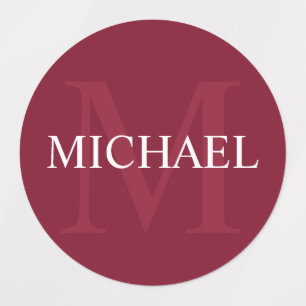 Burgundy Red Personalisiert Monogram und Name Etiketten
