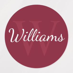 Burgundy Red Personalisiert Monogram und Name Etiketten