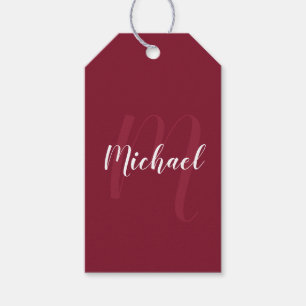 Burgundy Red Personalisiert Monogram und Name Geschenkanhänger