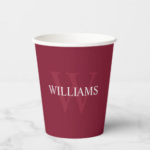 Burgundy Red Personalisiert Monogram und Name Pappbecher