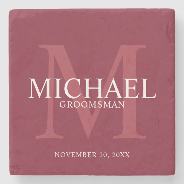 Burgundy Red Personalisiert Trauzeugen Steinuntersetzer (Vorderseite)