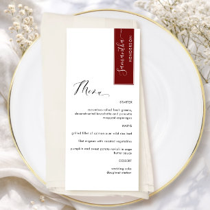 Burgundy Red Personalized with Guest Name Elegant Menükarte