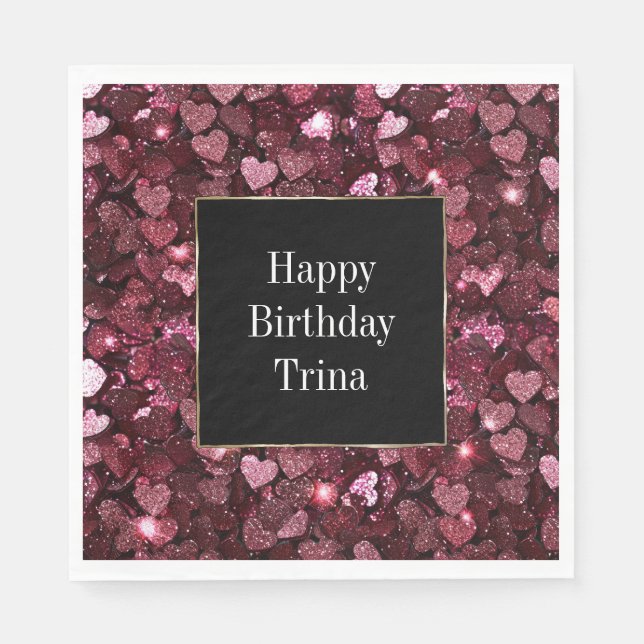 Burgundy Red Pink Glitzer Hearts Serviette (Vorderseite)