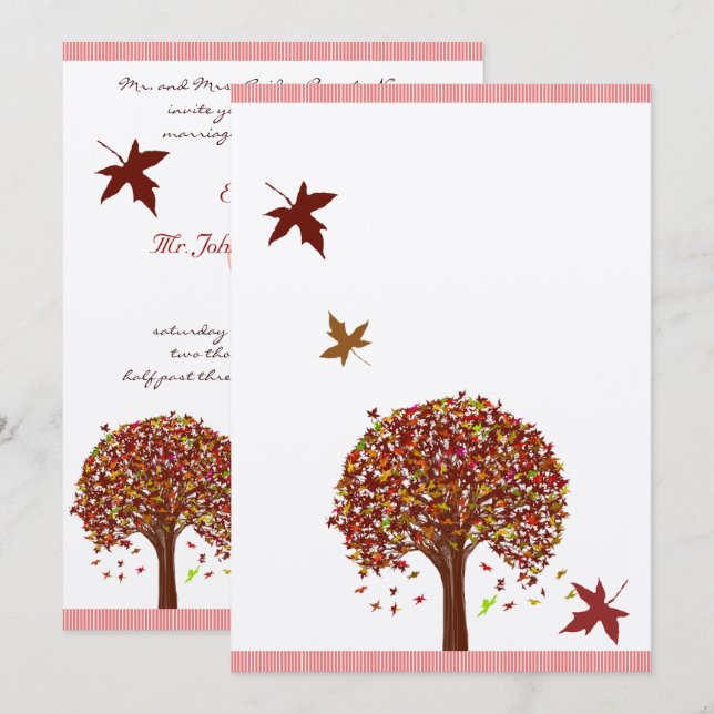 Burgundy Red Pink Tree Wedding Einladung (Vorne/Hinten)